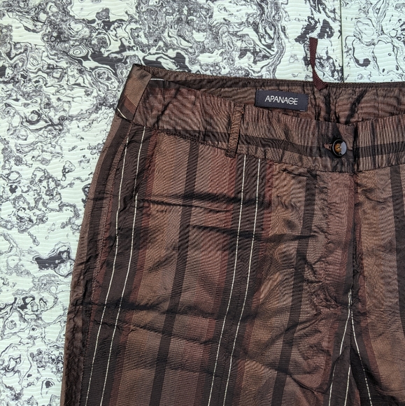 Satin Metallic Stripe Brown Dress Pants - Picture 4 of 6